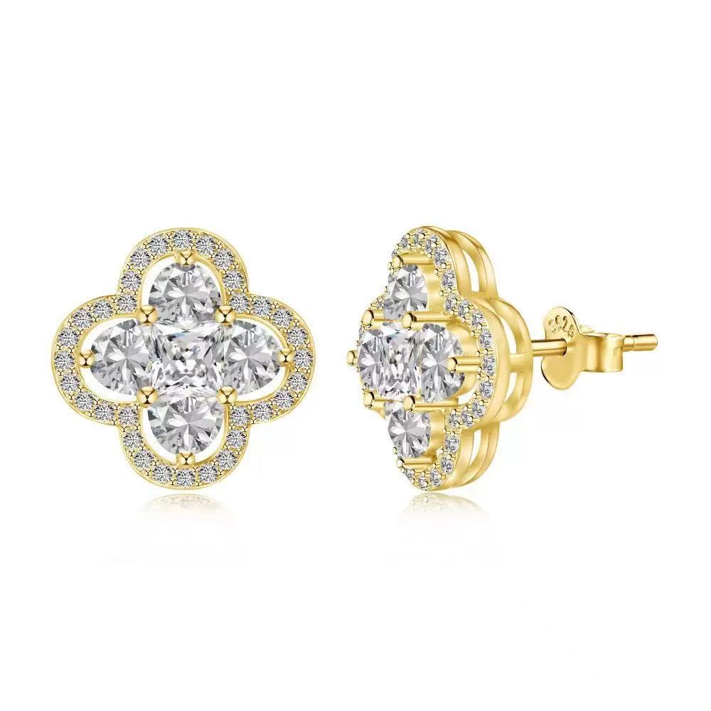 Four-leaf Clover S925 Sterling Silver Earrings set with Premium Zircon