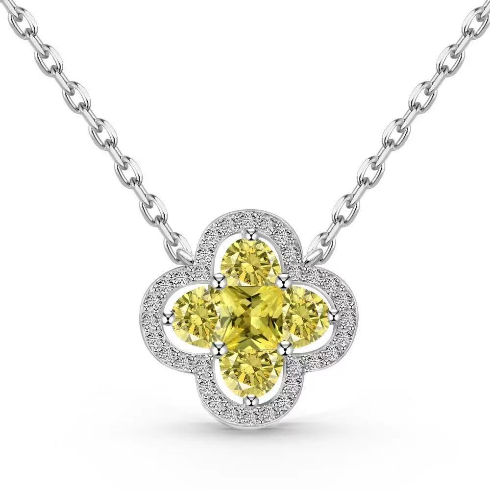 Four-leaf Clover S925 Sterling Silver Necklace set with Premium Zircon