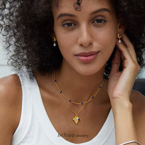 Original Designer -Lapis Scattered on Golden String Necklace