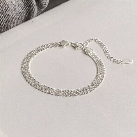 S925 Sterling Silver Double Layer Wide Bracelet