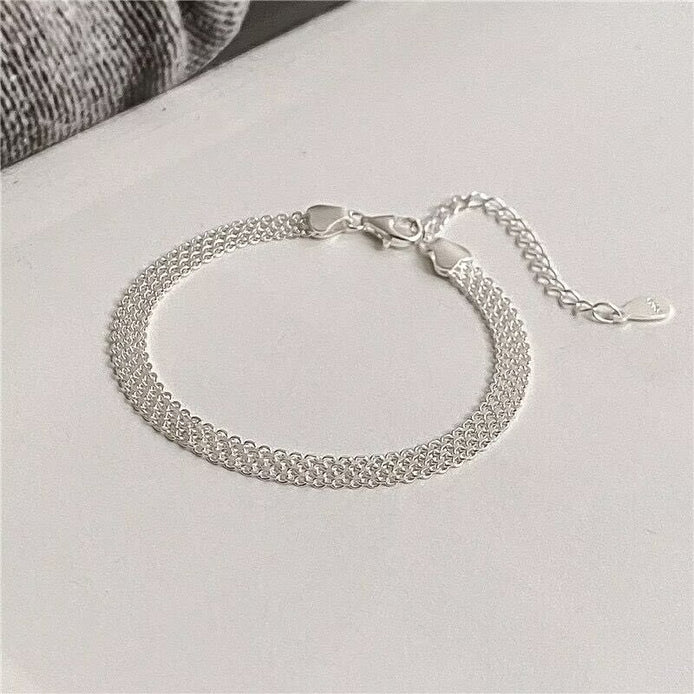 S925 Sterling Silver Double Layer Wide Bracelet