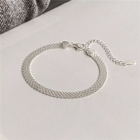 S925 Sterling Silver Double Layer Wide Bracelet