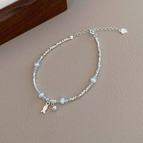 Crushed Silver Design Blue Patagonite Bracelet