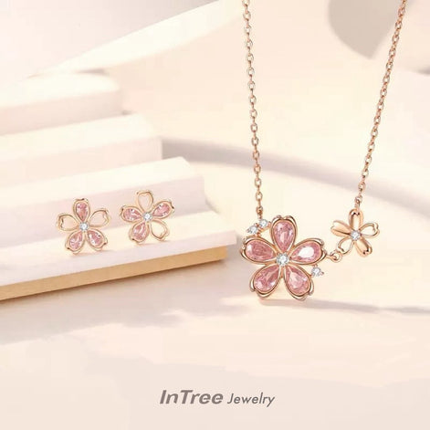 S925 Sterling Silver Sakura Design Necklace SET