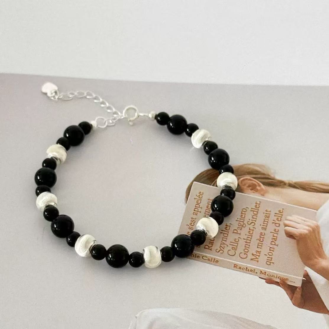 Black Agate Silver Bracelet