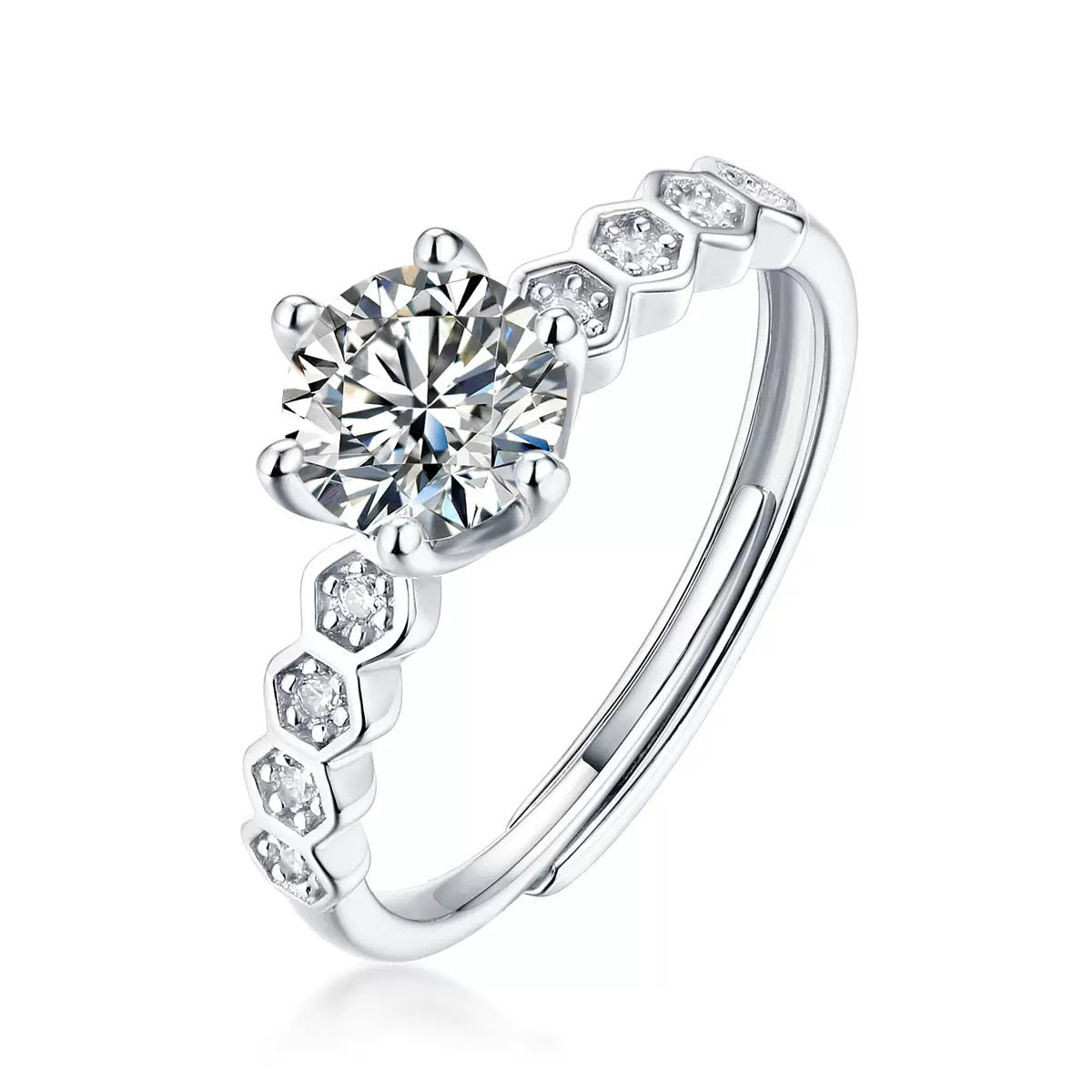 S925 Sterling Silver Moissanite Ring With 1 Ct Diamond