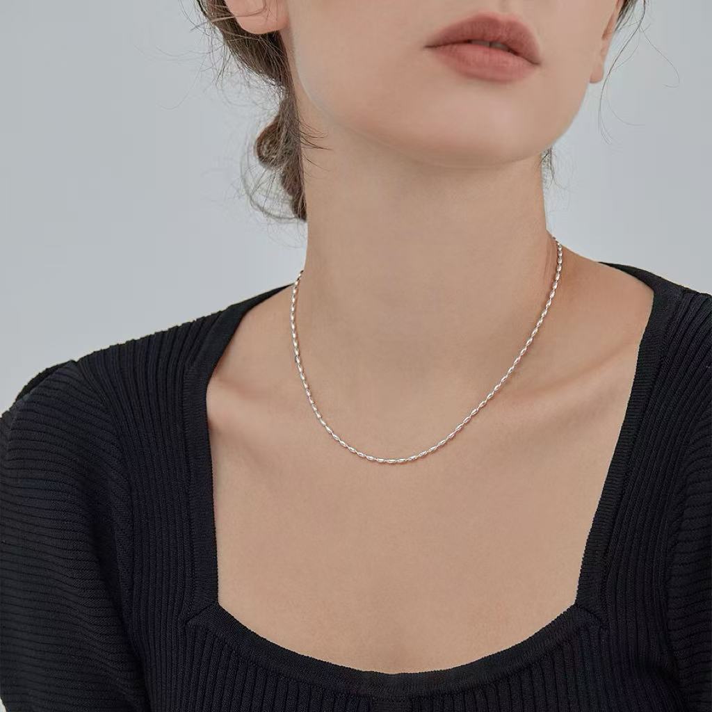 Olive Bead S925 Sterling Silver Necklace