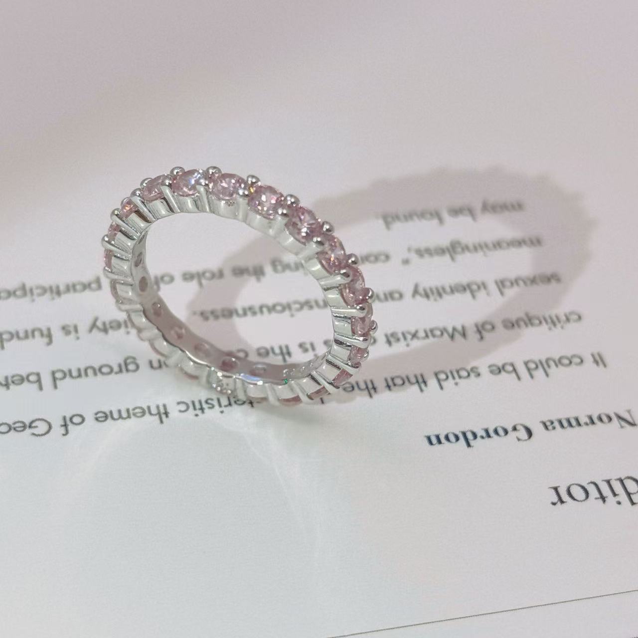 S925 Sterling Silver Full set with Pink Zircon