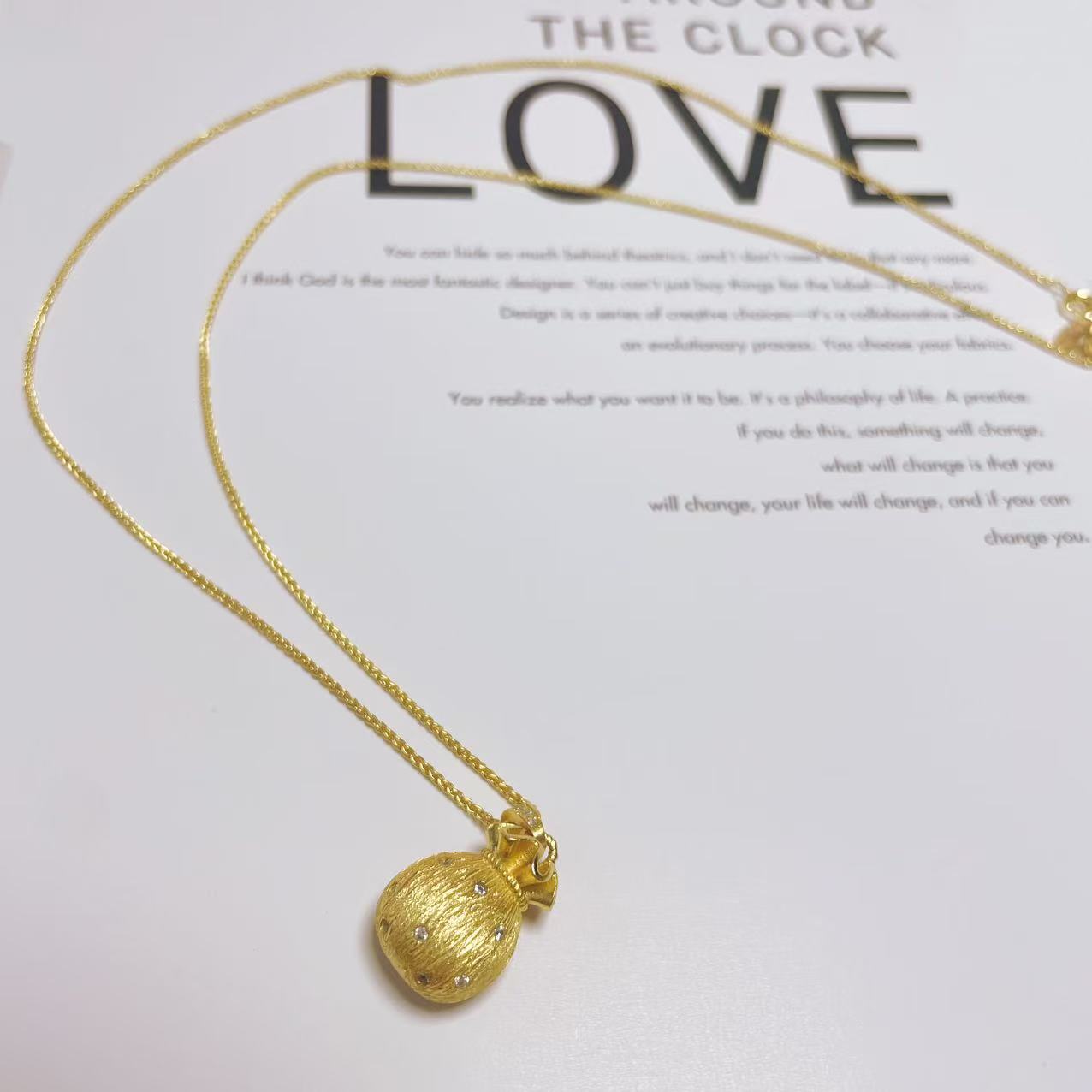 18K Gold Plated Necklace S925 Sterling Silver-Based Lucky Bag Pendant