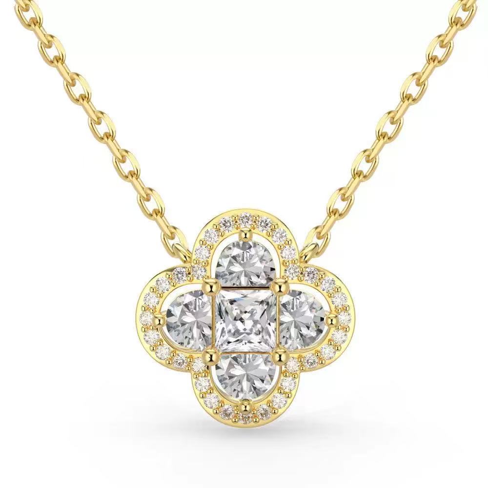 Four-leaf Clover S925 Sterling Silver Necklace set with Premium Zircon