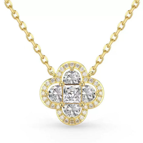 Four-leaf Clover S925 Sterling Silver Necklace set with Premium Zircon