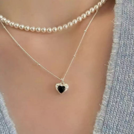 Black Agate Heart Shaped S925 Sterling Silver Necklace