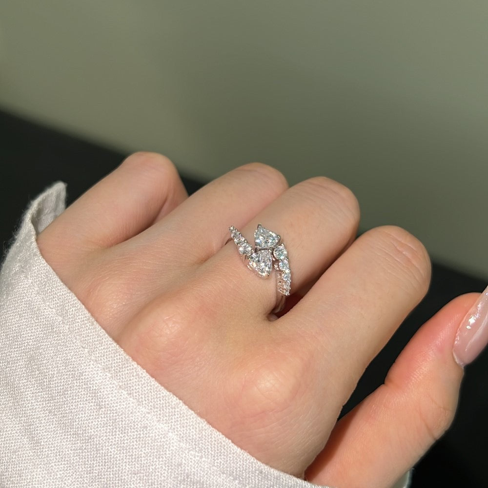 Double Hearts S925 Sterling Silver Ring Set with 5A Zircon