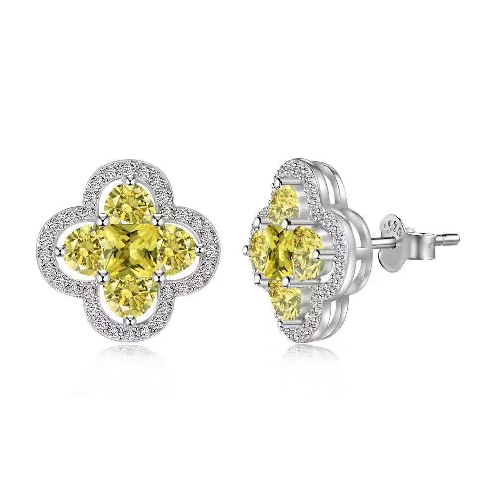 Four-leaf Clover S925 Sterling Silver Earrings set with Premium Zircon