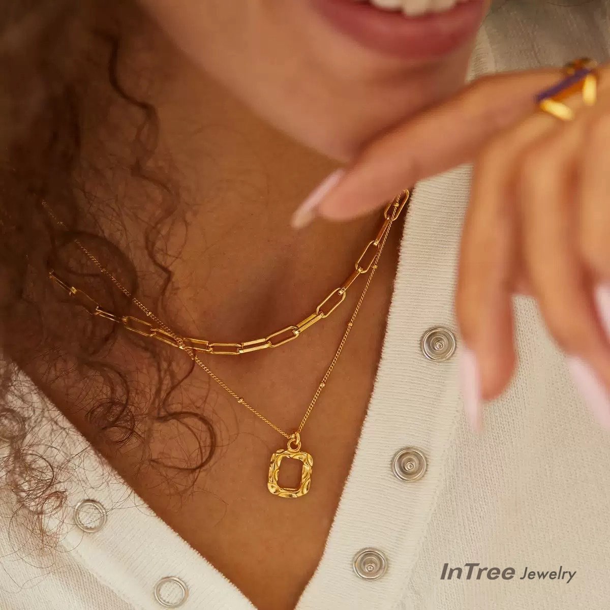 Original Designer -Textured Gold Square Necklace