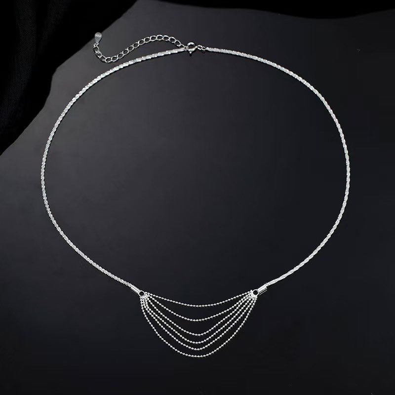 Tassel Design Sparkling Chain S925 Silver Necklace
