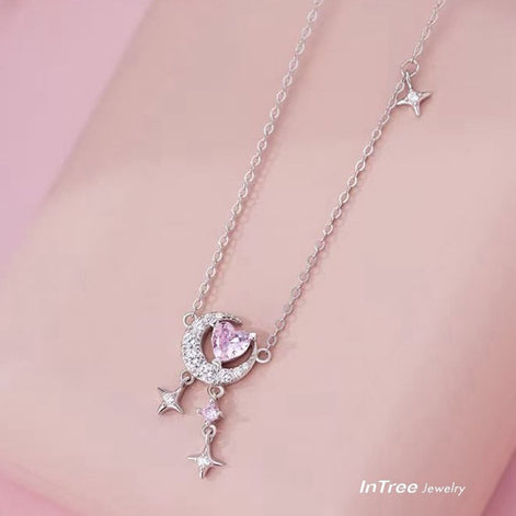S999 Silver Moon Heart Design Necklace SET