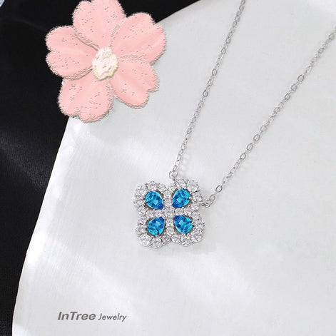 S925 Sterling Silver FLC Blue Diamond Necklace