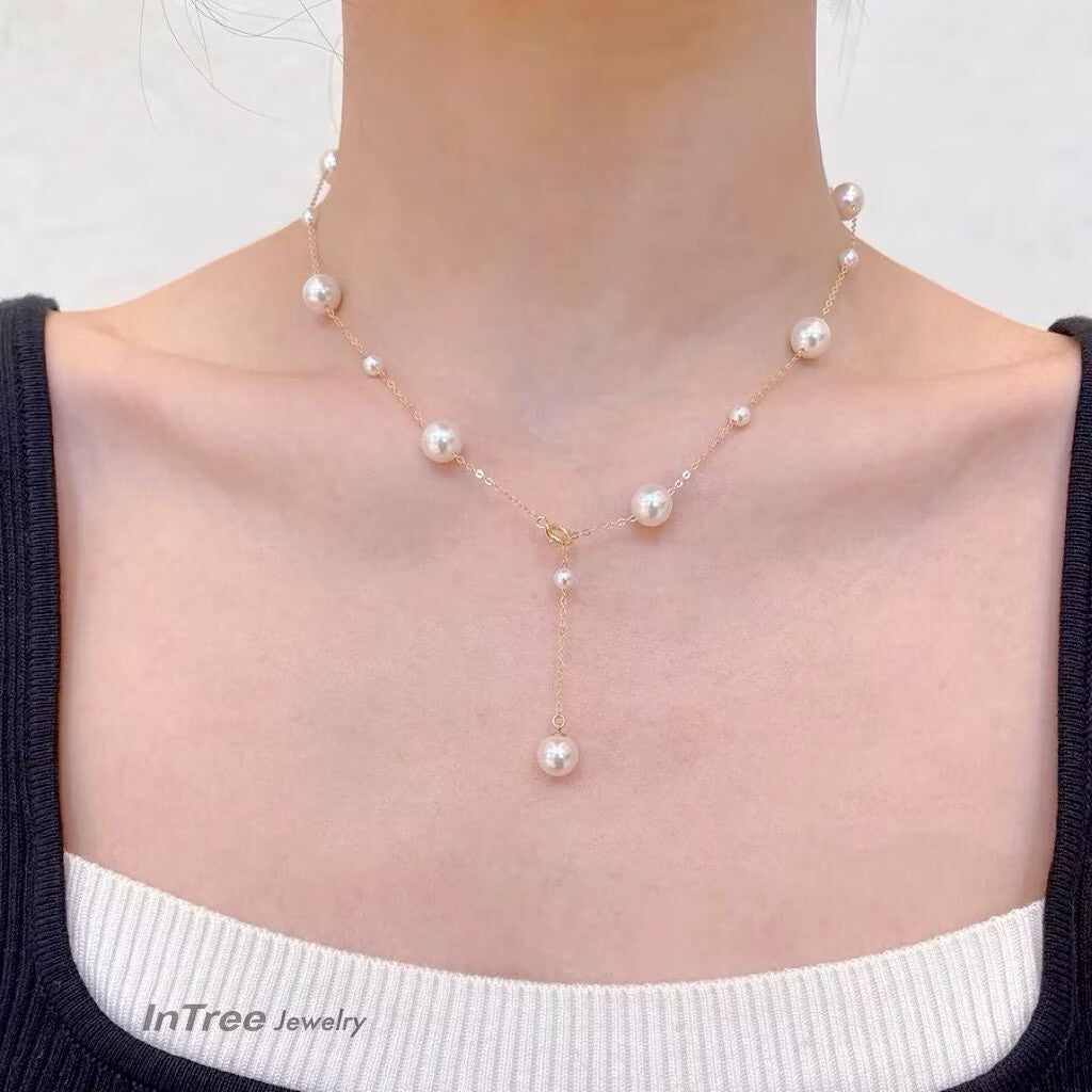 DZK 14K Gold Plated Pearl Necklace