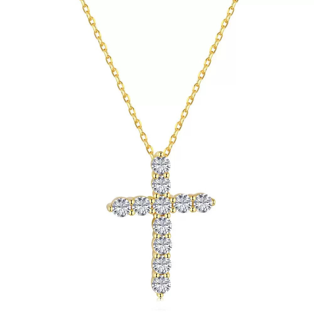 S925 Sterling Silver Cross Necklace Set with premium Zircon