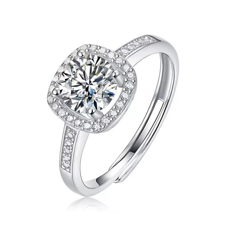 S925 Sterling Silver Moissanite Ring With 1 Ct Diamond