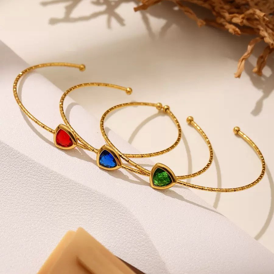 Love Heart Colorful Stone Open Design Bracelet