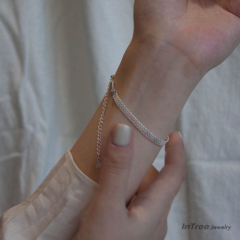 S925 Sterling Silver Double Layer Wide Bracelet