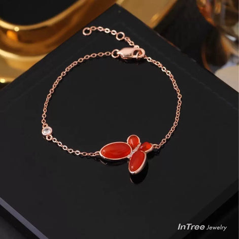 Red Agate Butterfly Style Necklace SET