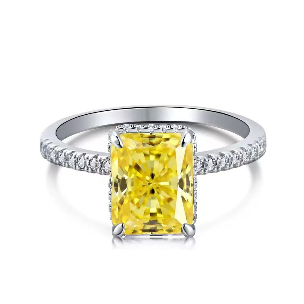 S925 Sterling Silver Ring with High Carbon Diamond Colored Zircon