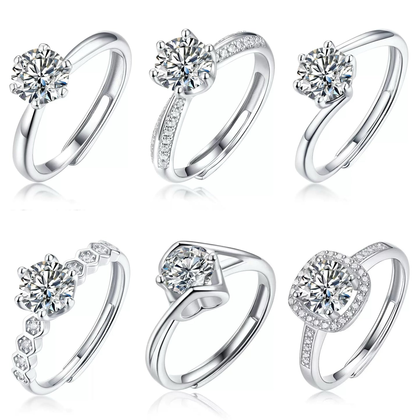 S925 Sterling Silver Moissanite Ring With 1 Ct Diamond
