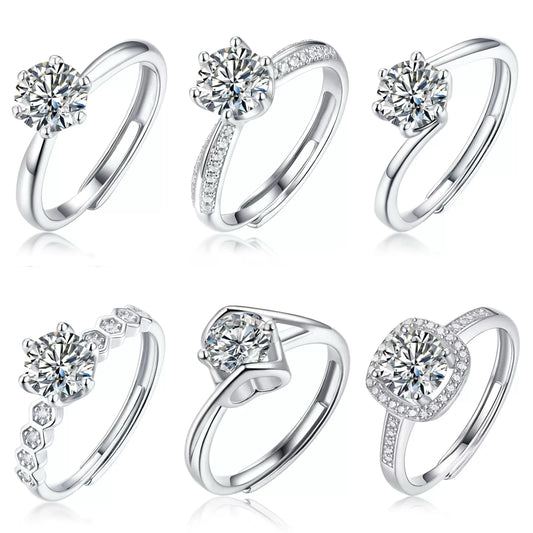 S925 Sterling Silver Moissanite Ring With 1 Ct Diamond