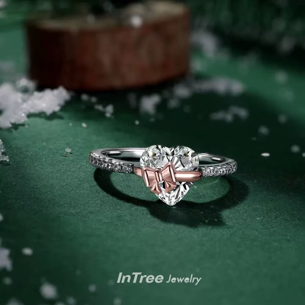 S925 Sterling Silver Bow Love Heart SET