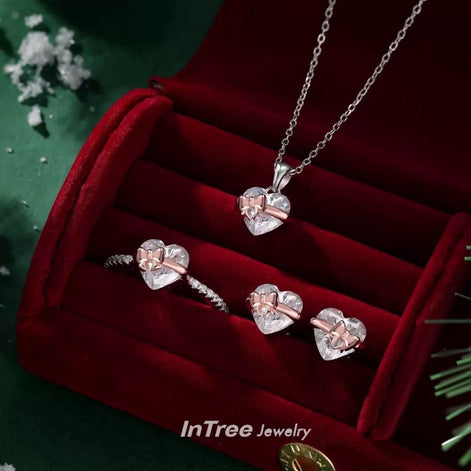 S925 Sterling Silver Bow Love Heart SET