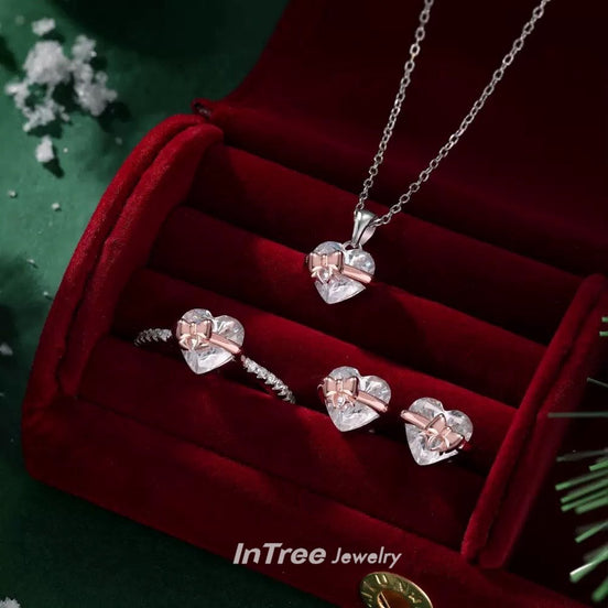 S925 Sterling Silver Bow Love Heart SET