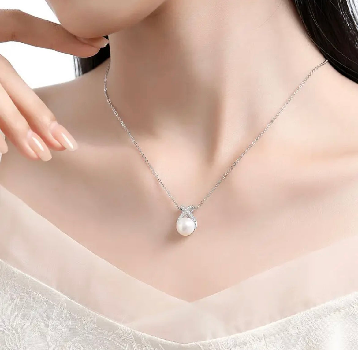 Natural freshwater pearl S925 sterling silver necklace set with 5A zircon