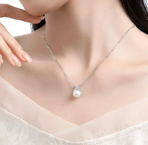 Natural freshwater pearl S925 sterling silver necklace set with 5A zircon