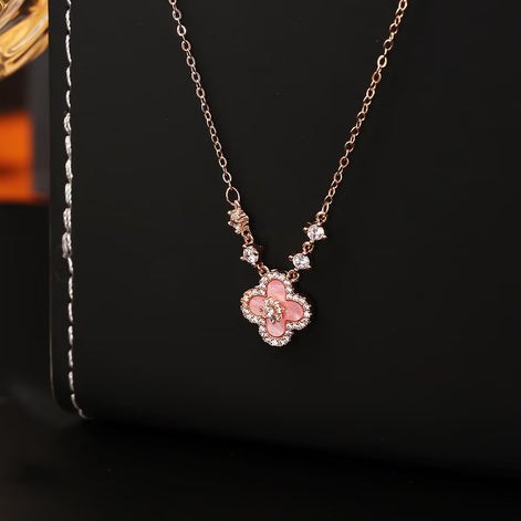 Pink Four-leaf Clover Necklace & Bracelet SET