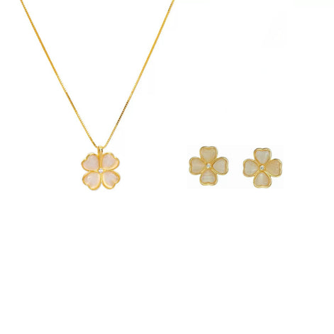 HJS Four Leaf Clover Design Necklace & Earring SET