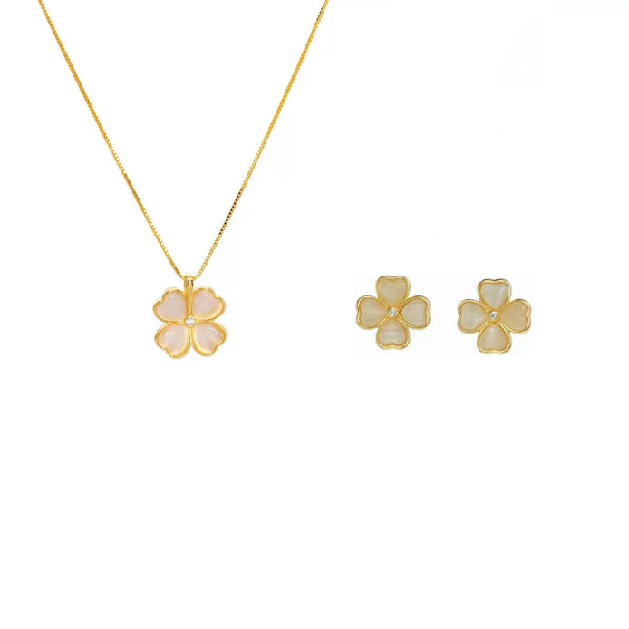 HJS Four Leaf Clover Design Necklace & Earring SET