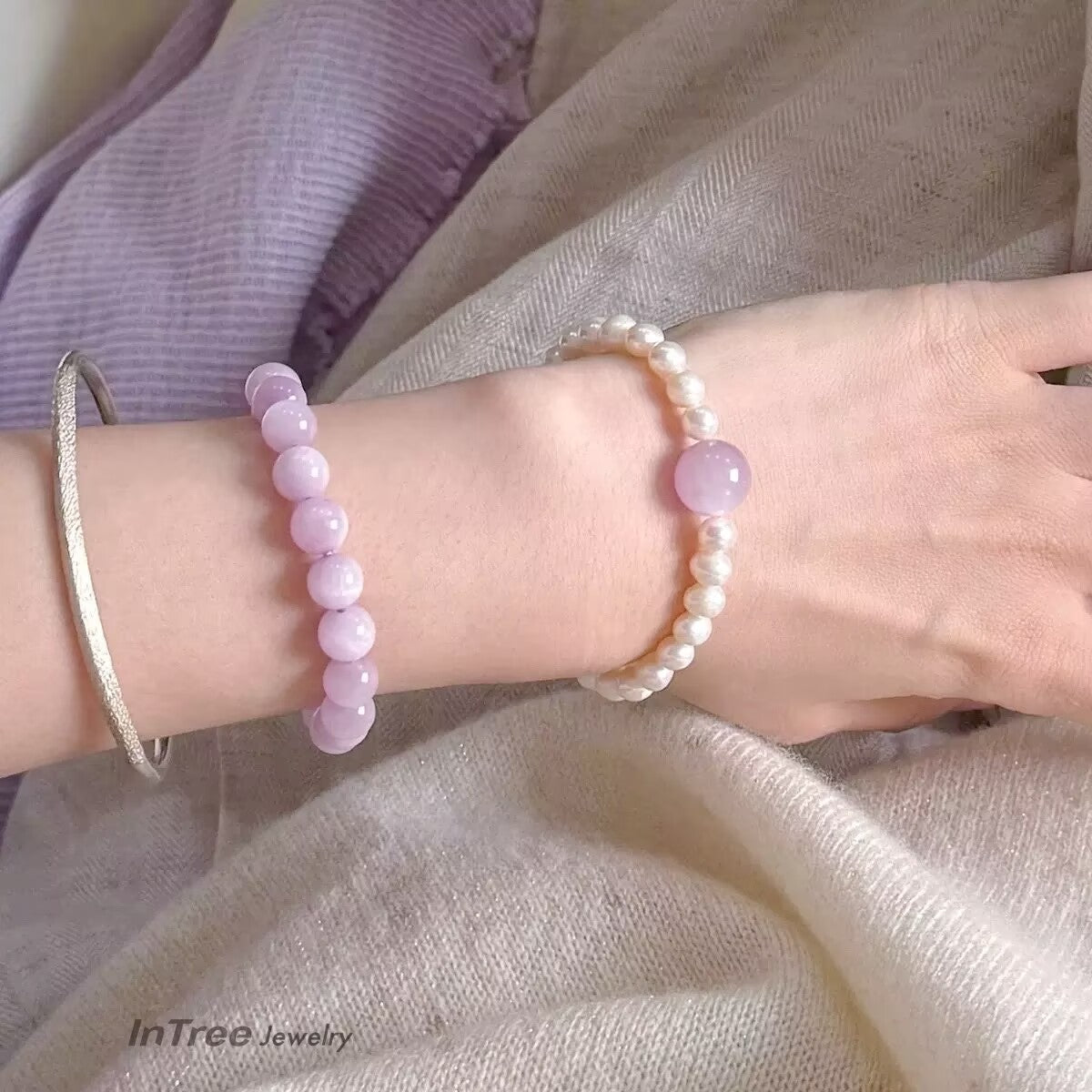 Natural Kunzite Beaded Bracelet