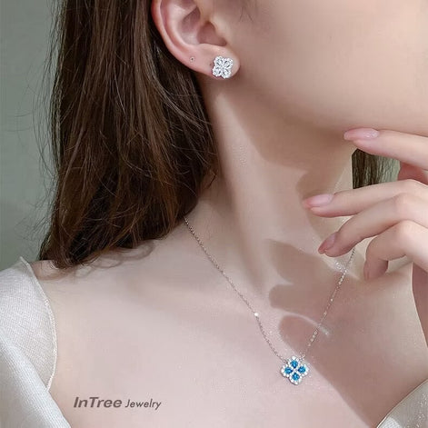 S925 Sterling Silver FLC Blue Diamond Necklace