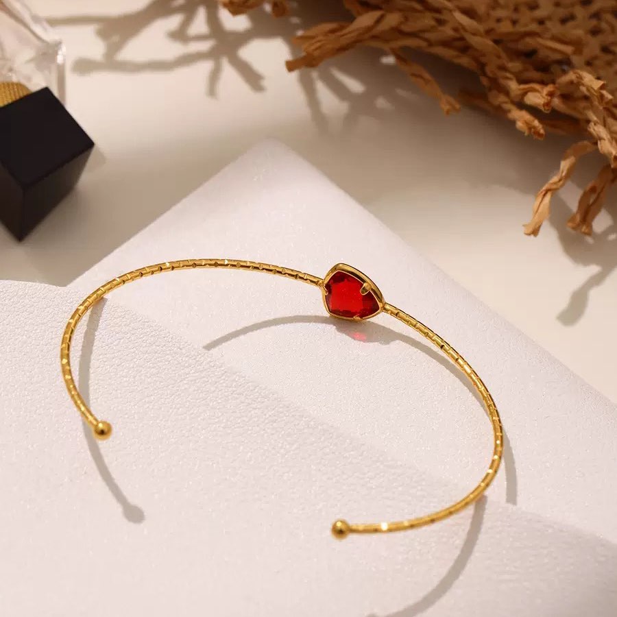 Love Heart Colorful Stone Open Design Bracelet