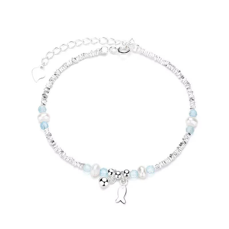 Crushed Silver Design Blue Patagonite Bracelet