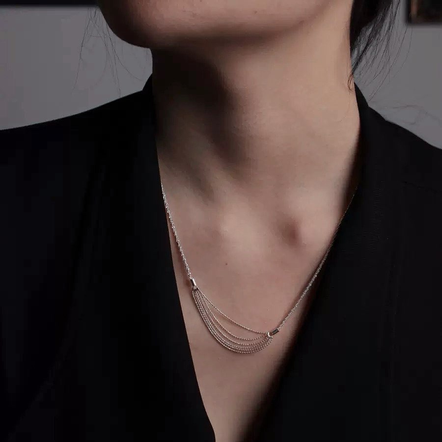 Tassel Design Sparkling Chain S925 Silver Necklace