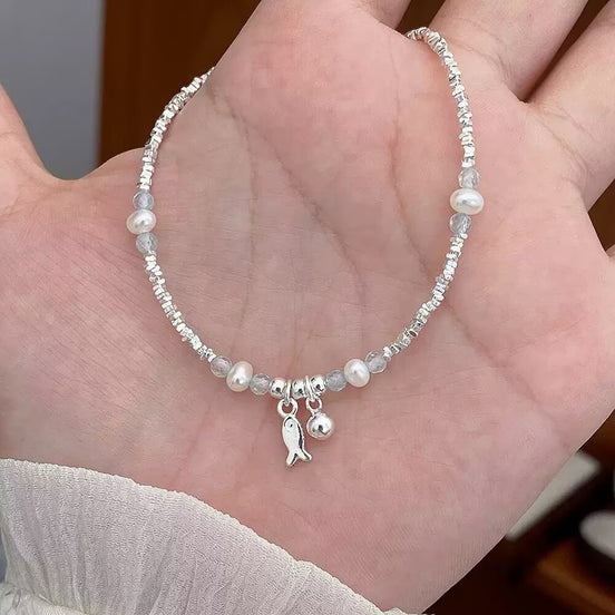 Crushed Silver Design Blue Patagonite Bracelet