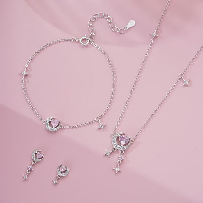 S999 Silver Moon Heart Design Necklace SET