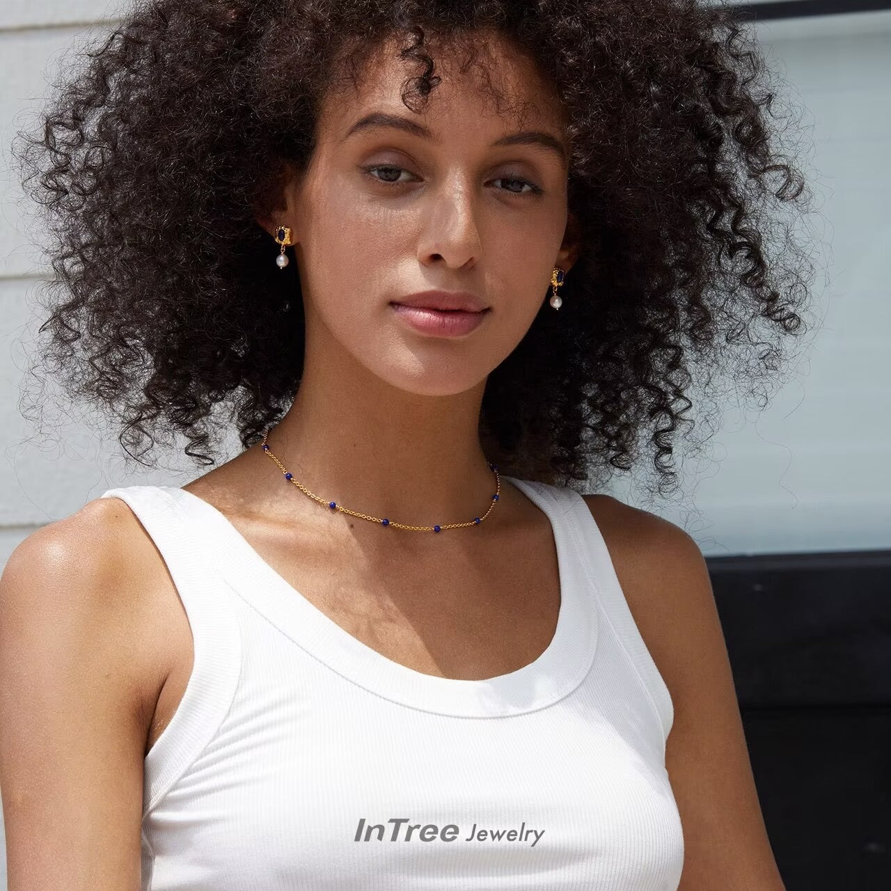 Original Designer -Lapis Scattered on Golden String Necklace