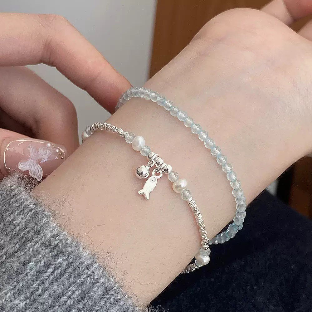 Crushed Silver Design Blue Patagonite Bracelet