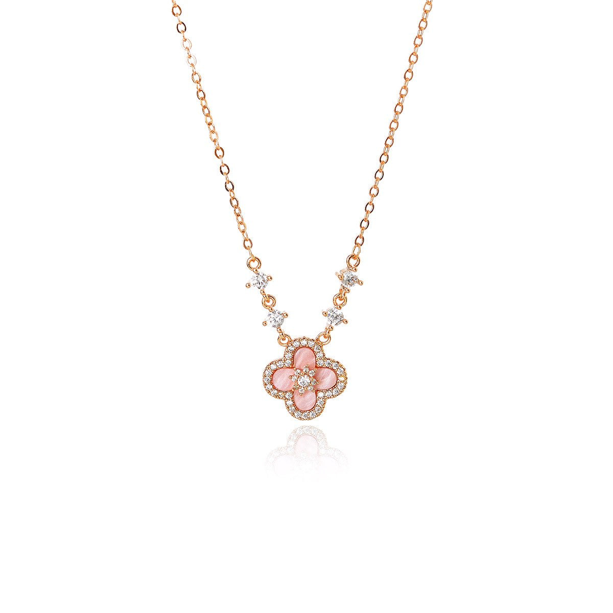 Pink Four-leaf Clover Necklace & Bracelet SET