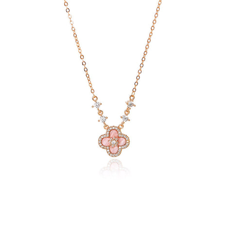 Pink Four-leaf Clover Necklace & Bracelet SET